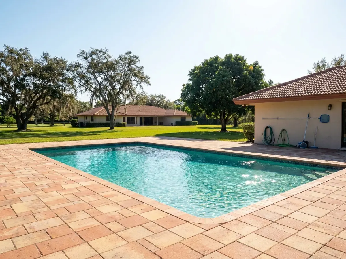 Una piscina grande y abierta, sin jaula de malla, en un lote ancho y plano de Pinecrest